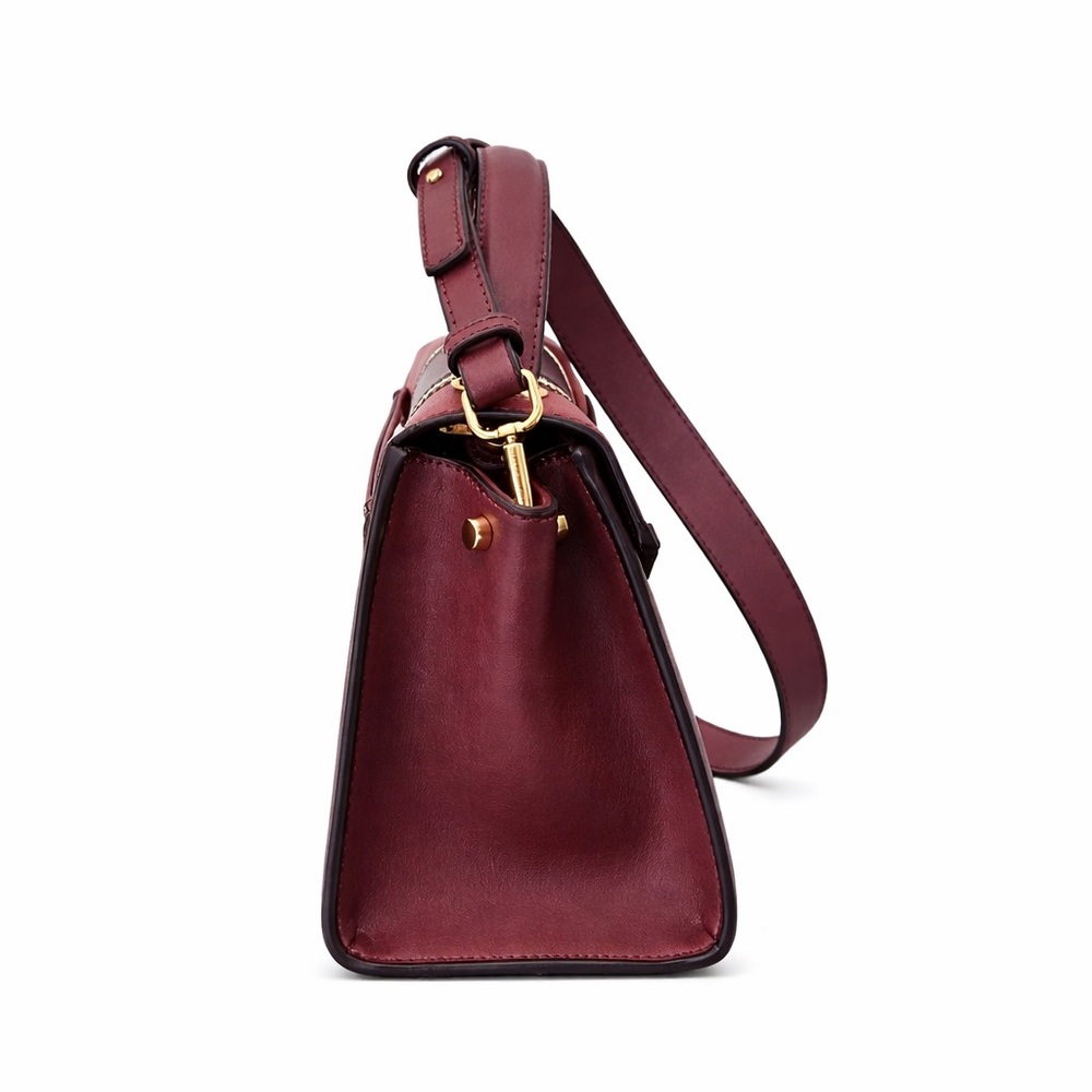 Michael Kors Whitney Medium Burgundy Colorblock Leather Bag Gold Hardware New - Picture 6 of 8